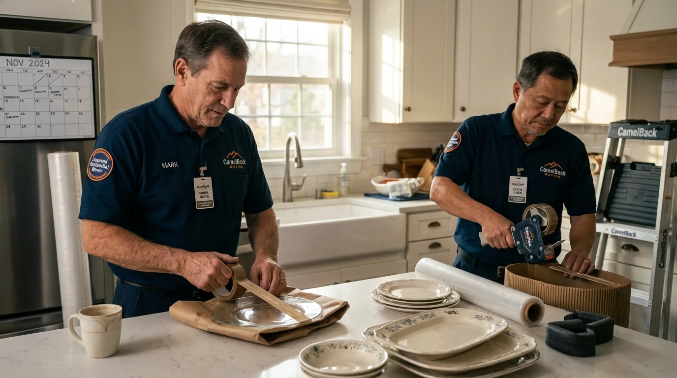 Professional crew packing kitchen dishware in Tyrone, PA